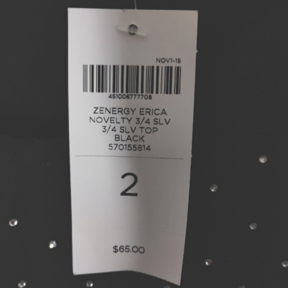 Chico’s Zenergy Erica Top L Black Sparkle 3/4 Sleeve Modal NEW - Picture 7 of 10
